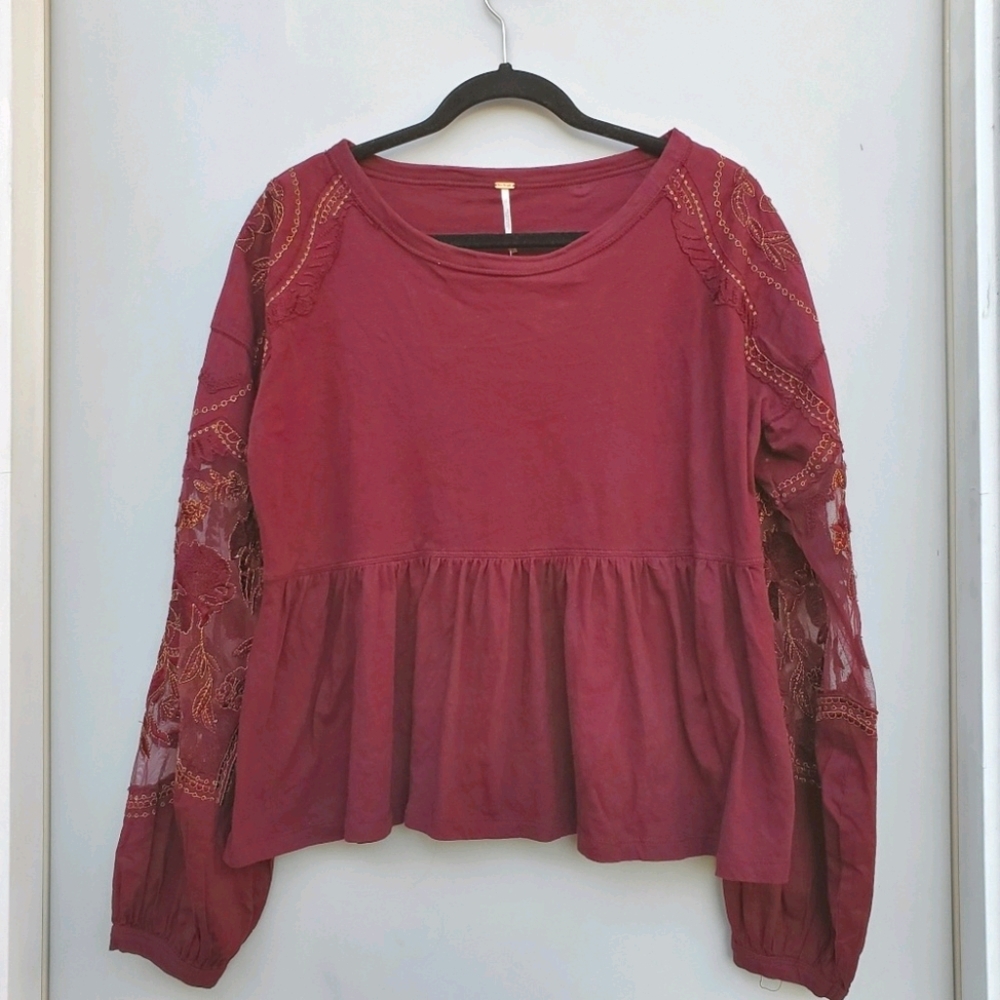 Free People Embroidered Penny Tee Floral Top - Picture 4 of 7